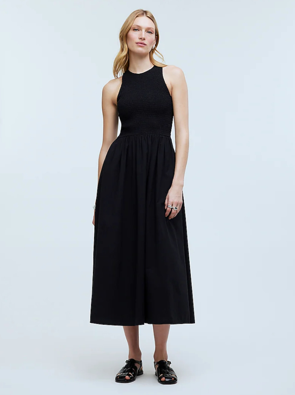 Madewell The Melody Smocked Selena Midi Dress Black XXS